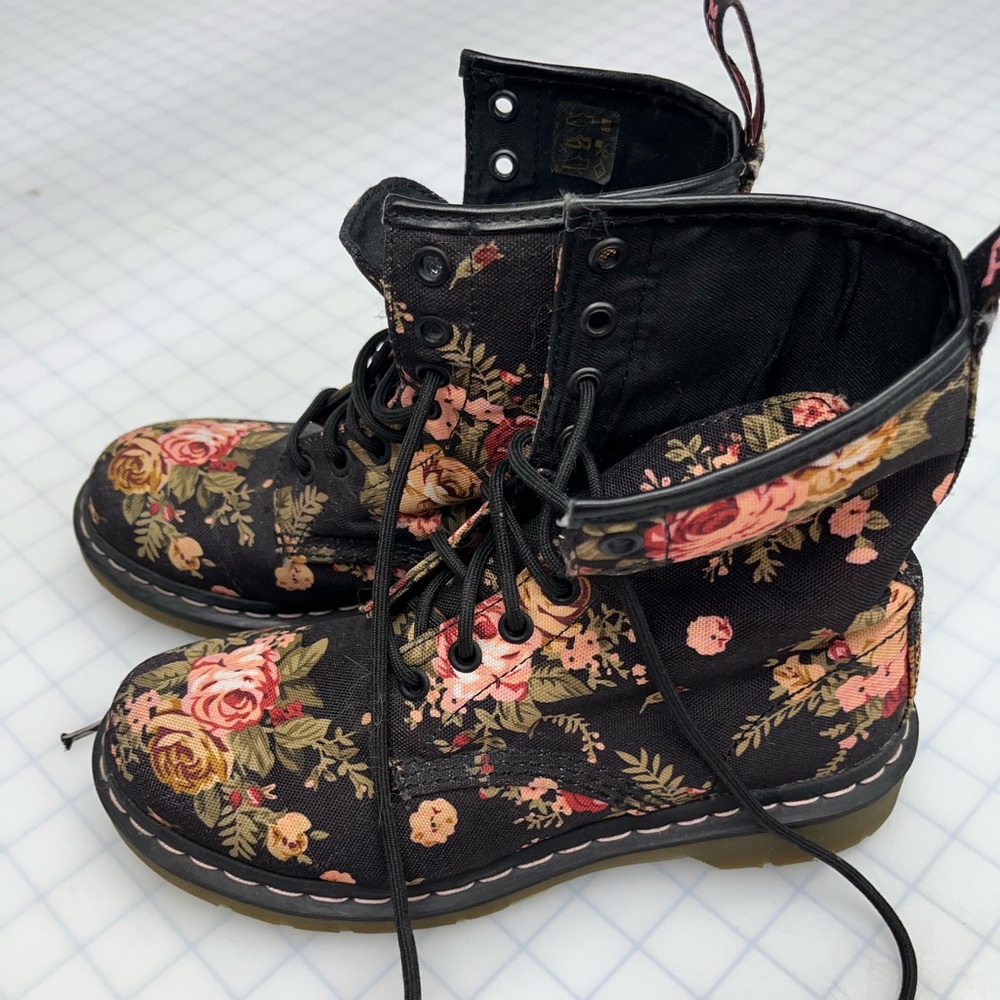 Dr. Martens Black Floral Combat Boots